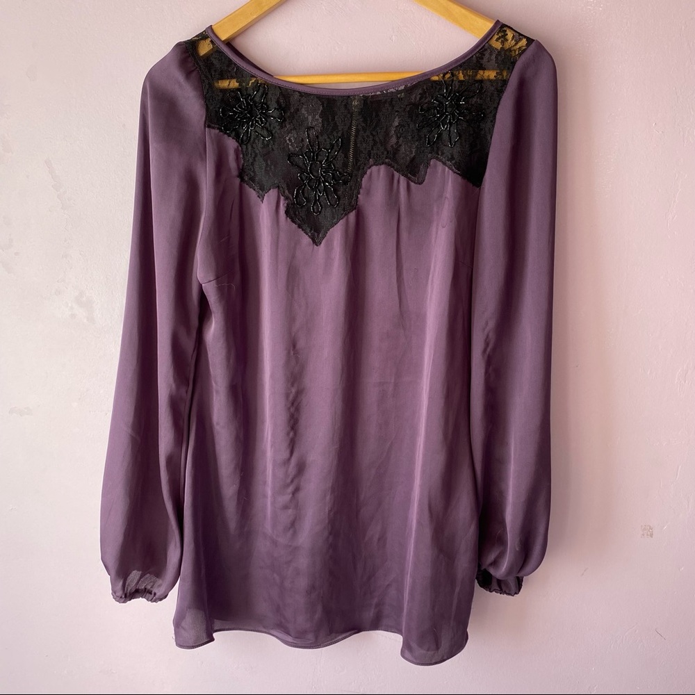Silk Longsleeve Slip Dress with Black lace and beading
